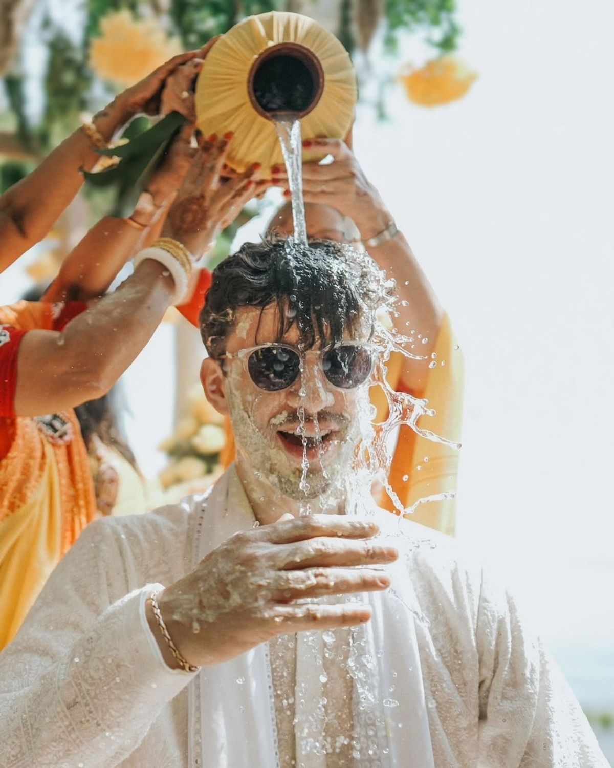 Bride seated for the Mangala Snaan ceremonial bath ritual